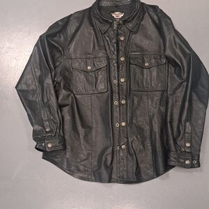 Black Leather Button-Up Shirt